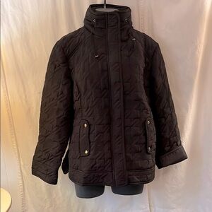 Weathercast Black Houndstooth Quilted Jacket with Hideaway Hood